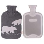 HomeTop Premium 2 Liter Classic Rubber Hot Water Bottle with Elegant Polar Bear Knit Cover (2L, Gray)