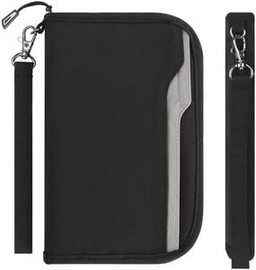 ZOPPEN Passport Holder Family Women/Men, Travel Wallet RFID Passport Wallet Travel Essentials Documents Organizer Zipper Case with Removable Wristlet Strap, Black