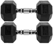 Fitvids Rubber Encased Hex Dumbbell, 25LB, Pair