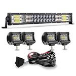 Spead-Vmall 22" LED Light Bar 5D 120W Led Bar Light Bars W/ 4Pcs 4in Off Road Driving Fog Lights with Rocker Switch Wiring Harness for Trucks Polaris ATV Boats Lighting