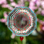 SteadyDoggie Wind Spinner Mandala Mystique 30cm (12in) - 3D Stainless Steel Garden Wind Spinner - Laser Cut Geometric Pattern - Hanging Garden Wind Spinners for Indoor/Outdoor Kinetic Art Decor