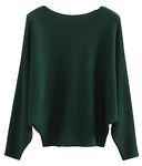 FULIER Boat Neck Batwing Sleeves Dolman Knitted Sweaters and Pullovers Tops for Women One Size (Dark Green)