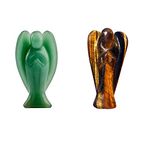 Wonder Care -1 Green Aventurine Angel+1 Tiger Eye Angel Figurines, Crystals Gemstone Carved Mini Statue for Love, Peace & Healing Reiki Healing Guardian Angel Christmas Blessing Gift(1.5-2 inches)