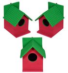 Sanmark Bird House Combo Nest Box Breeding House for A Variety of Small Birds Sparrow, Finches Handmade Bird Friendly Wooden Hanging for Home Decor & Garden (Watermelon - 11 x 14 x 16) (Pack of 3)