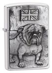 Zippo Windproof Lighter | Metal Long Lasting Zippo Lighter | Best with Zippo Lighter Fluid | Pocket Lighter Fire Starter | Dog Collection Bulldog Emblem, Brushed Chrome