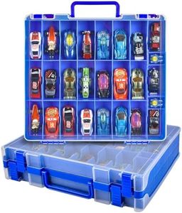 Toy Car Storage Organizer Case Compatible with Hot Wheels/for Matchbox Cars. Display Carrying Container Holder for LOL Surprise Dolls/for Shopkins with 48 Compartments Double Sided-Blue (Box Only)
