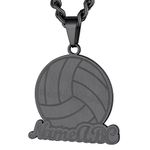 GOLDCHIC JEWELRY Volleyball Necklace with Personalised Jersey Name, Black Ball Pendant Stainless Steel Volleyballs Pendant Necklace for Women Girls Adjustable 22" Stainless Steel Chain