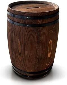 Piggy Bank for Adults, Large Adult Piggy Banks, Rustic Wine Barrel in a Rich Dark Stain, Holds 1.5L of Savings, Lock and Key Feature