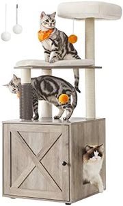 Feandrea Arbre à Chat avec Maison de Toilettes, Tour de Jeu Moderne 2-en-1, Niche pour Chat de 134 cm avec Chache-litière, Poteaux à Griffer, Perchoir, Tapis Lavables, Grège PCT115G01