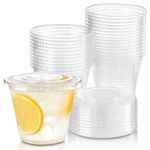 Fit Meal Prep 50 Pack 9 oz Clear Plastic Cups with Flat Lids, Disposable Iced Coffee Cups, BPA Free Premium Crystal Smoothie Cup for Party, Lemonade Stand, Cold Drinks, Juice, Milkshake