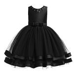 Glamulice Girls Ruffles Vintage Embroidered Sequins Lace Wedding Dress Black 7 8 Funeral Formal Party Bridesmaid Gown Little Girl Holiday Birthday Tutu Christmas Dresses Graduation Special Occasion