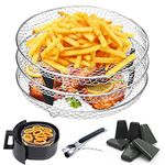 REKALRO Deepened Air Fryer Rack 3 Pcs for Ninja, Stackable Round 304 Stainless Steel Multi-Layer Dehydrator Accessories, Compatible with 4.8L-6.6L Tower