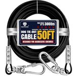 Tie Out Cable for Dogs up to 300lbs, 50ft Extra Strong 1000lbs Break Strength Tie-Out Tether Trolley Training Lead,Dog Run Cable for Yard Garden Park Camping Outside(Black, 50ft)