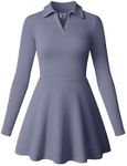 OQQ Womens Dress Casual Long Sleeve Elastic Simple A-Line Zipper Mini Dress Grey Blue