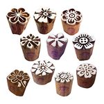 Royal Kraft Henna Wooden Stamps Urban Small Round Floral Pattern Printing Blocks - Set of 10