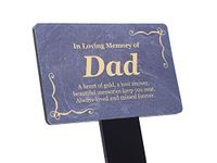 Dad Memorial Plaque - Printed 'in Loving Memory Dad' Remembrance Poem, Slate Effect Plaque, Mounted onto a Sturdy 5mm Acrylic Stake, Grave Marker