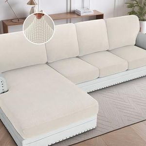 H.VERSAILTEX 2025 New Sectional Couch Covers 8 Pieces Stretch Sofa Covers for Sectional Sofa Set Separate L Shaped Couch Cover for Both Left/Right Couch (Seat and Back: 1 Chaise + 3 Sofa, Ivory)