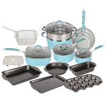 Gr8 Home 19 Piece Induction Cookware Set Non Stick Cooking Pot Frying Pan Steamer Saucepan Kitchenware Bakeware with Lids (Blue and Dove Grey)