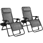 Goplus Zero Gravity Chairs Set of 2, X-Large Outdoor Lounge Lawn Chair with Cup Holder & Detachable Headrest, Adjustable Folding Patio Recliner for Pool Porch Deck Oversize (Gray)