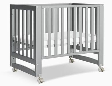 MAMAZING EvoNest Baby Crib, 6 in 1 Convertible Mini Crib with Wheels, 100% New Zealand Wood Growing Bed, 4 Adjustable Mattress Height, GREENGUARD Gold Certified,Grey
