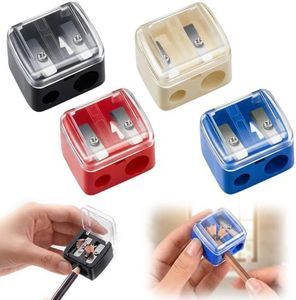 4 Pcs Pencil Sharpeners, Dual Holes Compact Colored Handheld Pencil Sharpener with Lid Crayon Sharpener, Manual Pencil Sharpener Compact for Adults Students School Class Home Office (Mix)