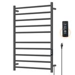 Towel Warmers for Bathroom, Electric Heated Towel Rack for Bathroom, Stainless Steel, 10 Bar Large Rack, Smart Timing & Temperature Control, Fast Heating, Plug-in, Black