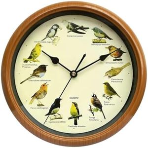 Singing Bird Wall Clock Hanging Clock Decor Quiet Round Decorative Clock Bird Clock with Sound for Kitchen Bedroom Decoration