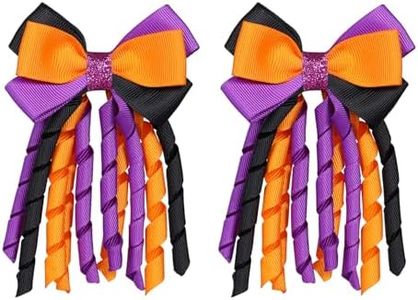 Halloween Hair Bow Clips 3 Inch Curly Ribbon Hair Clips Handmade Kids Girls Trick or Treat Hair Accessories for Halloween Party Decor, Black & Orange & Purple