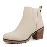 JABASIC Women Classic Suede Chelsea Boots with Block Heel Slip-On Ankle Booties (8 JA,Sand)