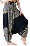 B BANGKOK PANTS Women's Harem Pants Jumpsuit Hippie Clothes, Hippierose Black, One Size