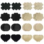 EQLEF 32 Pcs Nipple Covers Disposable, Invisible Breast Petals Satin Breast Covers Self Adhesive Nipple Stickers Breathable Breast Patch in Black and Skin Tone (Heart Round Daisies Cross)