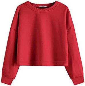 Arshiner Girls Crop Tops Kids Long Sleeve Pullover Sweatshirts Girls Cropped Crewneck Sweatshirt Red Long Sleeve Crop Top Sweatshirts For Girls 10-12
