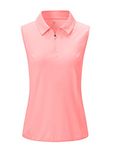 YSENTO Ladies Golf Shirts Sleeveless Golf Clothes Apparel Shirts Collared 1/4 Zip Dry Fit UV Protection Tennis Polo Shirts Pink M