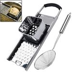 Premium Grade Stainless Steel Spaetzle Maker with Comfort Grip Handle, Stainless Steel Spider Strainer Skimmer Spoon Pasta Strainer, Homemade German Egg Noodle Dumpling Making Tool Set