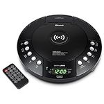 HANNLOMAX HX-329CD CD Player with Wireless Charging, FM Radio, Bluetooth, Digital Clock with Dual Alarm, Green LED Display, USB Port for Charging/MP3 Playback, Aux-in, Remote Control.