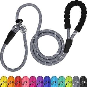 TagME Slip Leads for Dogs, 6 FT Heavy Duty Slip Leash with Padded Handle, Strong Rope No Pull Pet Training Leash for Large Dogs,Gray