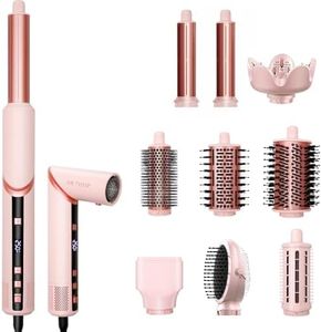 9 in 1 Hair Dryer Brush Set Wrap Air Hair Styler Curling Negative Ionic Foldable Hot Air Hair Brush, 110K RPM High Speed Hair Styling Tool for at Home Curling Waves Straightening Volume Blowout Styles