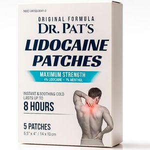 Ultra Freeze Dr. Pats 4% Lidocaine Pain Relief Patches (5 Count) - Maximum Strength Numbing Gel - Targeted Relief for Back, Neck, Shoulders, Knees, Muscle Soreness - 1% Menthol Cooling Cold Sore Patch