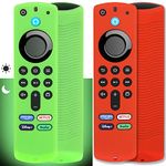 [2 Pack] Pinowu Remote Cover Case Compatible with Fire TV Stick 4K Alexa Voice Remote 3rd, Anti Slip Silicone Case with Lanyard (Green Glow & Red Not Glow)