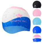 Star Silicone Swimming Cap 100% Latex-Free Durable & Waterproof Swimming Cap for Kids 6-14, Professional Swim Cap for Unisex Boys & Girls, Men & Women. Non-Slip Swimming Hat for UV Protection