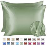 ShopBedding Luxury Satin Pillowcase for Hair – King Satin Pillowcase with Zipper, Sage (Pillowcase Set of 2) – Blissford