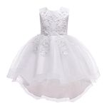 Weileenice Formal Flower Girl High-Low Dress White Sequins Tulle 7 8 Princess Communion Holiday Pageant Wedding Ball Gowns Little Girls Bridesmaid Church Recital Lace Fancy Dresses Evening