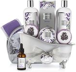 Christmas Bath Gift Basket Set for Women: Relaxing at Home Spa Kit Scented - Lavender and Jasmine with Large Bath Bombs, Salts, Shower Gel, Body Butter Lotion, Bath Oil, Bubble Bath, Loofah & More