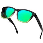 KANASTAL Green Sunglasses Mens Mirrored Polarised Green Tinted Sunglasses Womens Ladies Green Mirror Square Retro Vintage UV400 Protection - Black Frame Green Lens