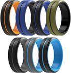 ThunderFit Silicone Wedding Rings for Men 2 Layers - 7 Rings / 4 Rings / 1 Ring - Engraved Middle Line Beveled Edge Rubber Engagement Bands - 8.2mm Width 2.5mm Thickness, 5.5 - 6 (16.5mm), Silicone, No Gemstone