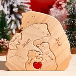 Personalized Wooden Bears Family Puzzle Gifts with Name Customizable Wooden Puzzle with 1-8 Name Decorative Piece for Home Decor and Birthday Gifts for Mom, Dad, House Warming Gifts, Wooden Decor