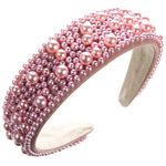 scicent Pink Head Piece Pearl Beaded Jeweled Bling Glitter Head Band Hair Accessories for Women Girls Fashion Headpieces for Birthday Wedding Cute Padded Head Hoops Gift for Her - 26007