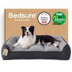 Bedsure Orthopedic Dog Beds Large - 96x71cm Extra Thick Supportive Large Dogs Sofa with Waterproof Washable Cover, L Plus Pet Bed Sofa with Soft Plush Sherpa and Nonskid Bottom, Dark Grey
