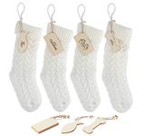 ABSOFINE Christmas Stockings White Knit Christmas Stockings 4 Pack Large Hanging Stockings Decoration… (18 inch)