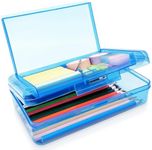 Nuozme Double Layer Large Capacity Pencil Box,Plastic Translucent Pencil Box, Hard Pencil Cases with Snap-Tight Lid for Pens, Pencils, School Supplies,Office Supplies, 1 Pack